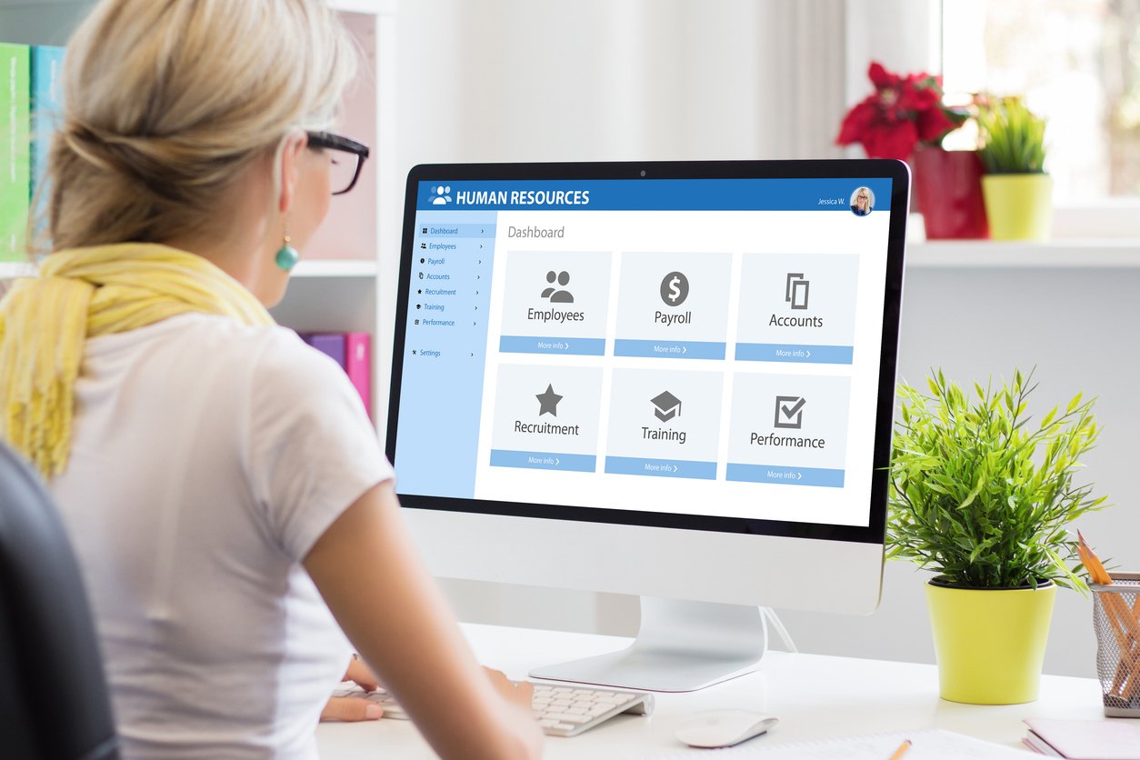 image of a human resources professional working at her computer